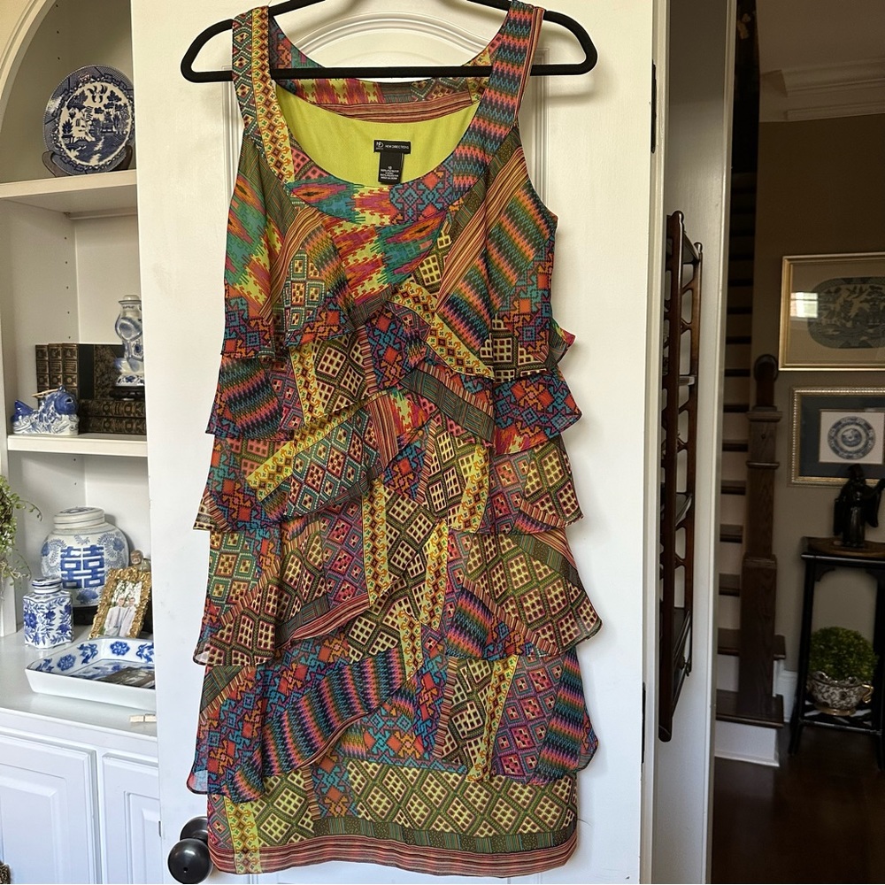 NEW DIRECTIONS - multi tiered round neck, sleeveless dress in bright colors